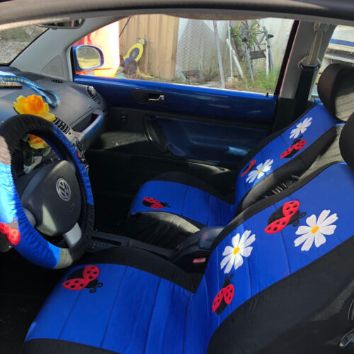 Custom Fit 2 Front car seat covers blk-dark blue w/ladybug fits 04-18 VW Beetle - Bild 13 von 13