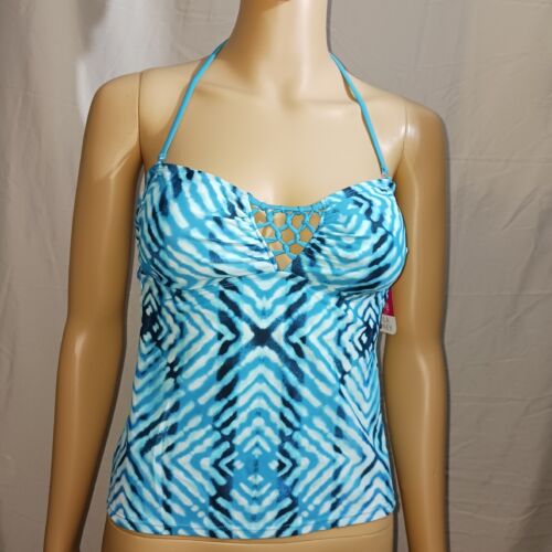 Hula Honey Tankini Women's Small Blue Printed Tie Dye Strappy Front NWT