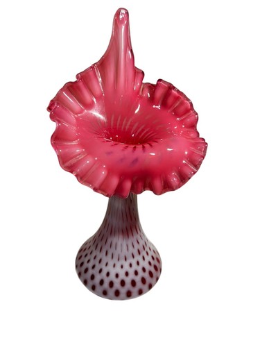 FENTON CRANBERRY DOT KUNSTGLAS VASE OPALISIEREND JACK IN THE PULPIT 11,5" - Bild 7 von 15
