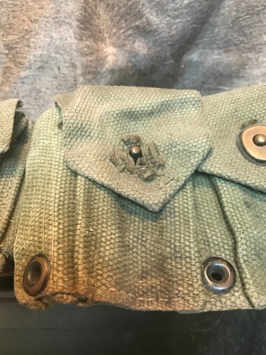 Vintage 10 Pocket WWII Or Vietnam Canvas USMC Cartridge Belt.2 Snaps Missing! - Picture 2 of 12