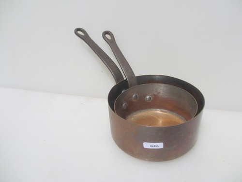 Antique Copper Pan Set Kitchen Iron Handles Vintage Old Sauce Frying - Picture 11 of 12