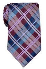 Men's Tartan Check Woven Microfiber Tie Burgundy and Blue
