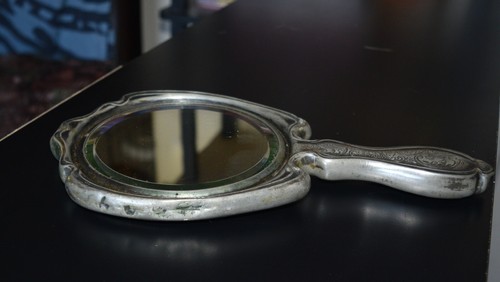 Vintage antique silver hand held mirror with initials 10.25" x 5.5" - Picture 8 of 12