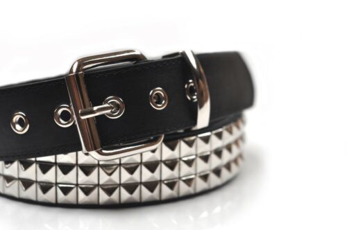 Mens Womens Studded Belt 3 Row Pyramid Conical Studs S M L XL XXL 28 - 60 Waist - Picture 3 of 17