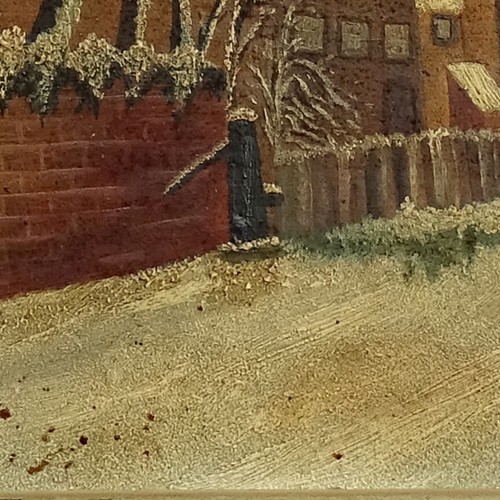 Vint Primitive 19thC Village Winter Landscape Oil Painting O/B Framed 10.5x8.5 - Picture 8 of 12