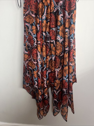 Grazia Orange & Red Floral Handkerchief Hem Maxi dress Size UK 14 NEW - Picture 12 of 14