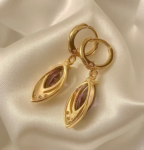 Gold Filled Drop Dangle Earrings with Marquise Gems and Sim Diamonds, GIFT BOXED - Picture 23 of 26