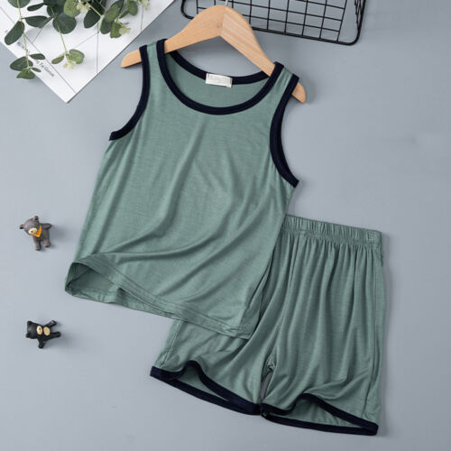 Children's Summer Vest Shorts Set Loose Boys And Girls Thin Sleeveless Pajamas - Picture 25 of 39