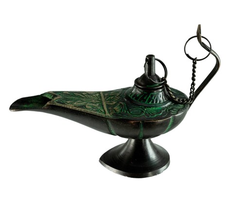 Lampada Aladino A Olio Senza Genio In Ottone Patinato Fiaba 11 Cm Verde 4647 - Picture 5 of 7