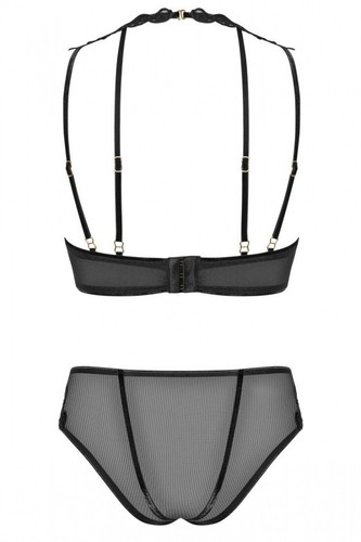 Set reggiseno con ferretto Petitenoir 3 pezzi taglia 75C/80B UK 34C/36B slip & panty 40 M mesh velluto - Foto 4 di 16