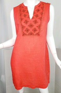J-Crew-Shift-Dress-S-Small-Sleeveless-Embroidered-Tunic-Linen-Blend-Coral-Orange