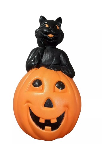 Vintage 1993 Halloween Blow Mold Black Cat on Pumpkin Carolina Enterprises 34”