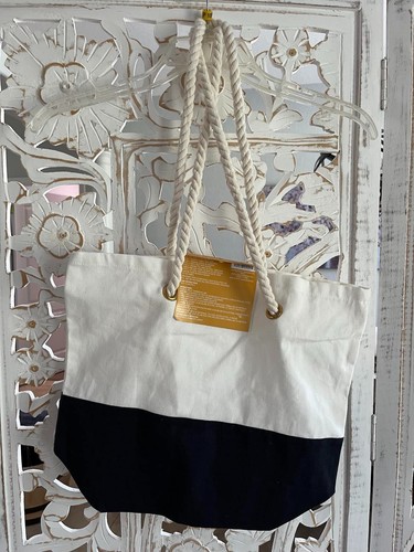 Two-Toned Cotton Beach Tote Bag, Nautical Rope Tote, Hand Bag- New w/Tags - Picture 4 of 4