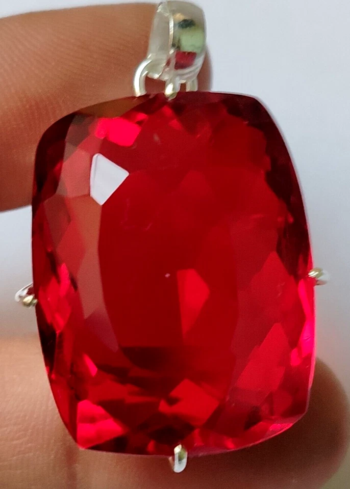 AAA+ Large Red Ruby 99.50 Ct. Cushion Cut 925 Silver Pendant Gift for Women/Her - Image 2 of 4