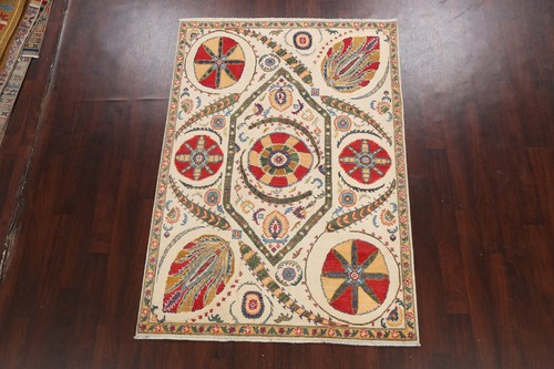 Vegetable Dye Super Kazak Oriental Area Rug Art & Crafts Hand-knotted IVORY 5x7 - Picture 2 of 12