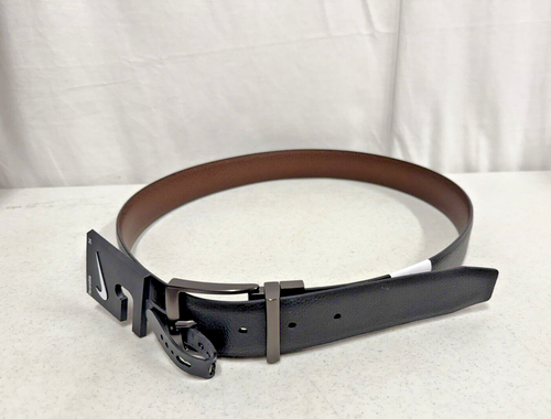 NIKE Black & Brown Reversible Textured Leather 1.37" Belt Gunmetal Buckle Men 34 - Picture 1 of 10