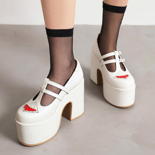 Women's 2023 Fashion Round Toe T Strap Platform Chunky Heel Mary Jane Shoes a595 - Picture 7 of 14