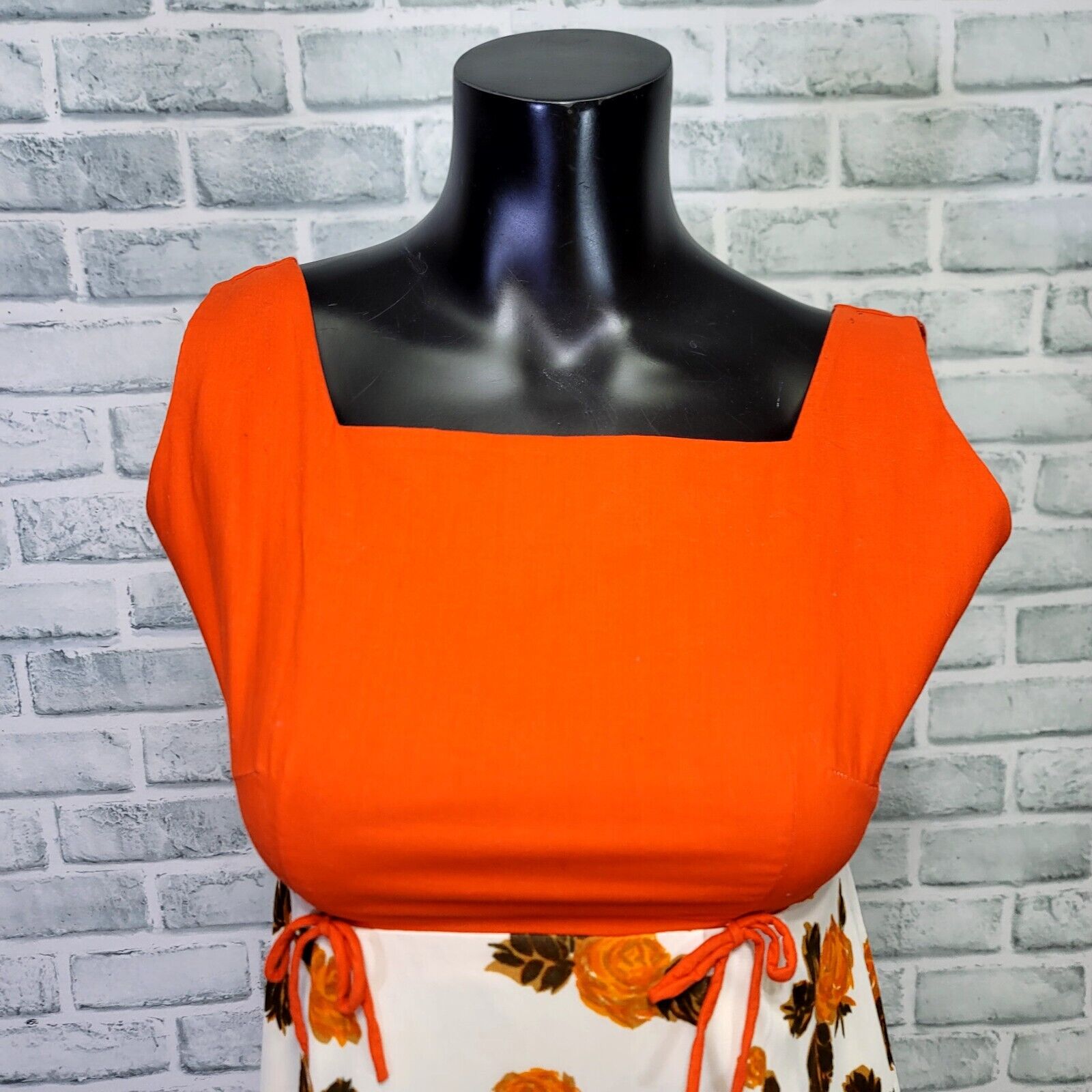 Vintage 60s Eves Orange Rose Floral Empire Waist … - image 3