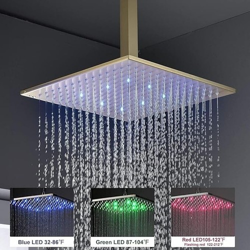 12 in LED Brushed Gold Rain Shower Fixtures Combo System with Massage Jets - Picture 2 of 10