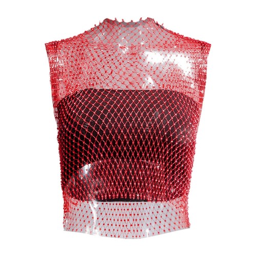 Women Sexy Mesh Tank Tops Rhinestone Glitter See Through Hollow Out Crop Tops - Picture 18 of 57