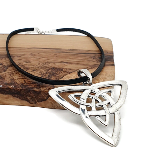 Celtic Knot Necklace Leather Cord Large Tibetan Silver Trinity Triquetra Pendant - Picture 14 of 20