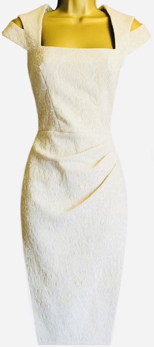 Karen Millen Cream Vintage brocade Bardot 50s Occasion Evening Party Dress UK 10 - Picture 2 of 12
