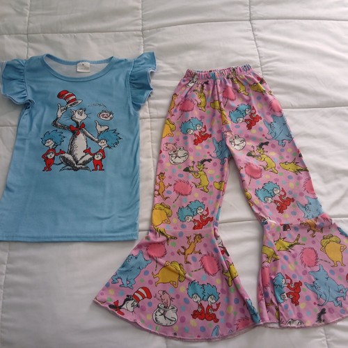 Dr Seuss Cat in the Hat Girls Two Piece Blue/Pink Outfit size Medium Unbranded