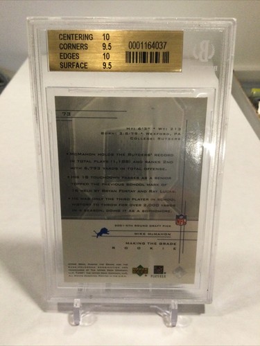 2001 UD Graded Rookie Series #73 BGS GEM MINT 9.5 - MIKE MCMAHON - Portrait /900 - Picture 3 of 3
