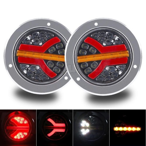 2X Round LED Tail Light Rear Stop Flowing Turn Signal Reverse Trailer Truck UTE - Picture 5 of 12