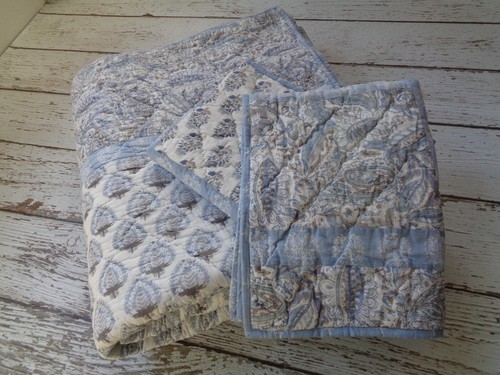 COMPANY STORE Floral Paisley Quilt + Shams Queen Lt Blue Grey Cotton Patchwork - 第 1/14 張圖片