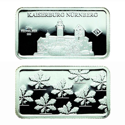 Barra de lingote de plata Alemania prueba 2,5 g monumentos castillo imperial de Núremberg 03855 - Imagen 3 de 3