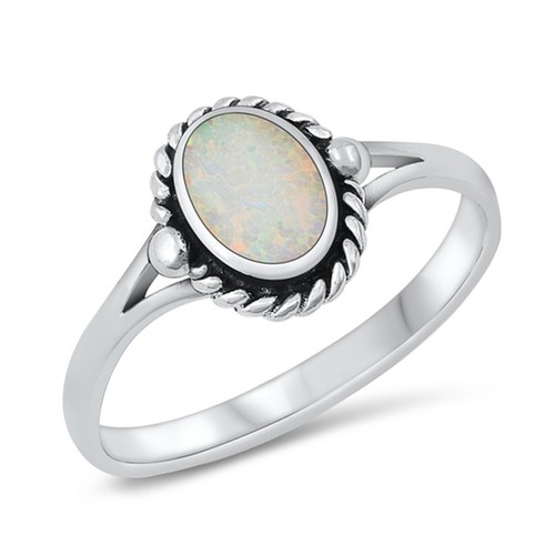 925 Sterling Silver Single Stone Twisted Oval Lab White Opal Ring Sizes 4-10 - Bild 1 von 4