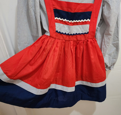 Vintage Sears Kids L/S Apron Bib Dress Girls Sz 7 Prairie Dirndl German Bavarian - Picture 7 of 16