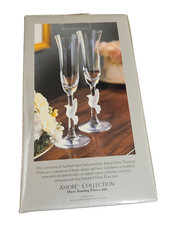 Gorham Amore Collection Dove Toasting Flutes set of 2 Crystal New in Box Pair