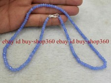 Natural 2x4mm Faceted Blue Aquamarine Rondelle Gems Silver Clasp Necklace 20"