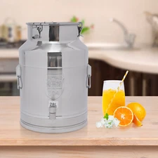 Stainless Steel Milk Can Wine Barrel Bucket Milk Storage Container w/ Faucet 28L