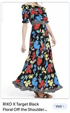 RIXO X Target Black Floral Off the Shoulder Puff Sleeve Maxi Dress 6 NWOT