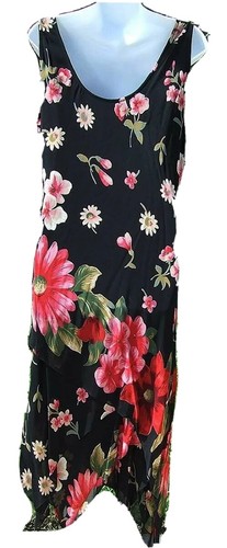 DESIGNER INSPIRIERT SCHWARZ ROT BUNT GEBLÜMT ÄRMELLOS COCKTAIL ETUIKLEID 8 NEU - Bild 2 von 3