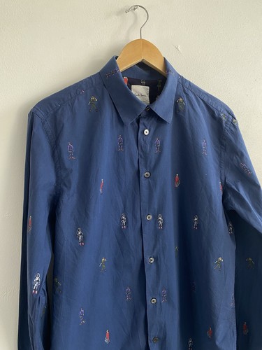 Camisa Paul Smith Para Hombre Mediana Azul Abotonada Manga Larga Personajes Italia - Imagen 11 de 18