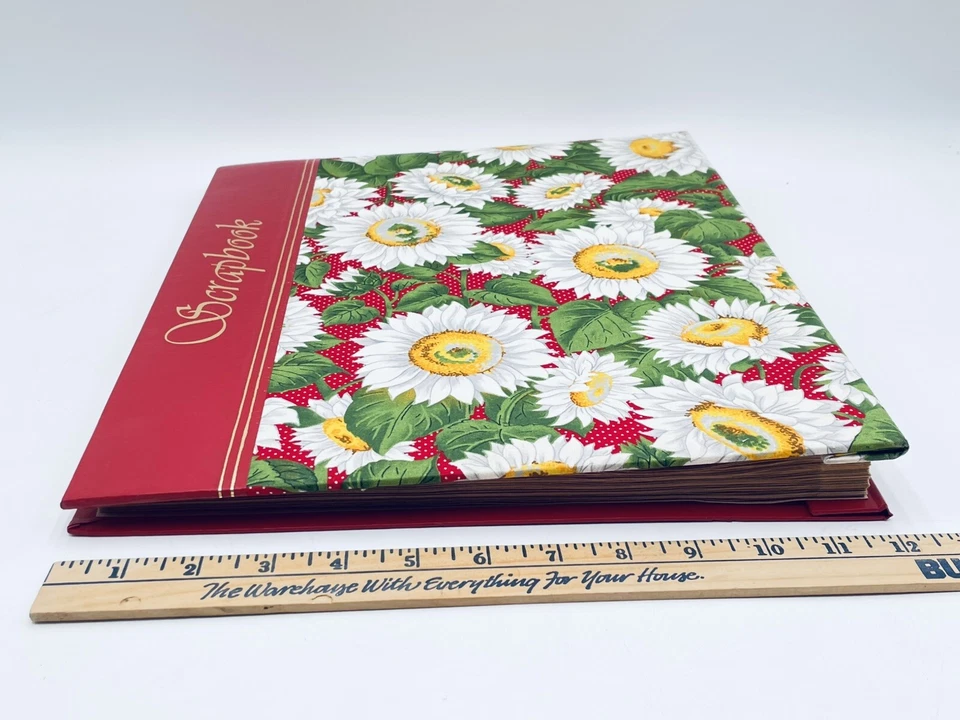 NOS Scrapbook Blank Unused Daisy Sunflower Fabric Cover RED Floral  12x14" - Image 4 of 4