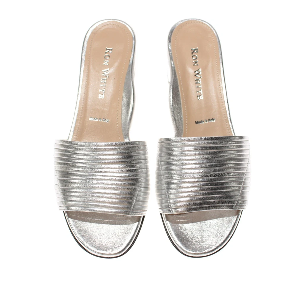 Ron White NWB Evena Slip On Sandals Size 38/7.5 US Metallic Silver w Mirror Heel - Image 2 of 4