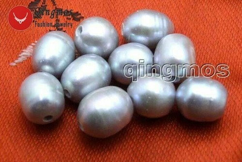 10 Pieces 10-11mm Rice 2mm Hole Natural Gray Pearl Beads for Jewelry Making DIY - Picture 4 of 8