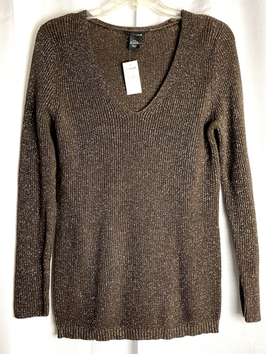Lane Bryant Women's Ribbed Sweater Size 14/16 Brown w/ Metallic Gold Thread B*H - Picture 1 of 5