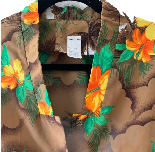 Blusa Camisa Hawaiana Floral Aloha con Cabeza de Diamante Marrón 18 Marrón Naranja 18 Sin Marca - Imagen 2 de 4