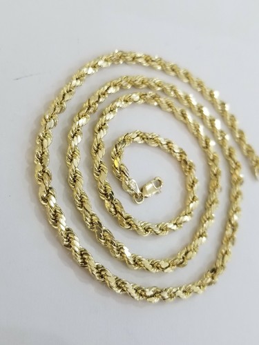 REAL 10k Gold Rope Chain 4mm 22 Inch Necklace Yellow Gold Diamond Cut Men/ Women - Picture 8 of 10
