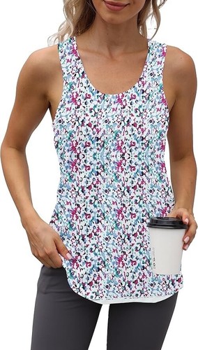 Cakulo Womens Workout Athletic Tank Tops Loose Gym Yoga Racerback Sleeveless Run - Picture 2 of 9