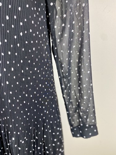 H&M Dress Size 6 Black And White Polka Dot Sheer Long Sleeve Lined Midi - Picture 8 of 15