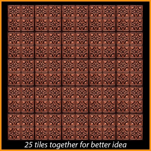 D148 Antique Copper PVC Faux Tin Glue Up Ceiling Tiles 24 x 24 Pack/6 - Picture 2 of 2