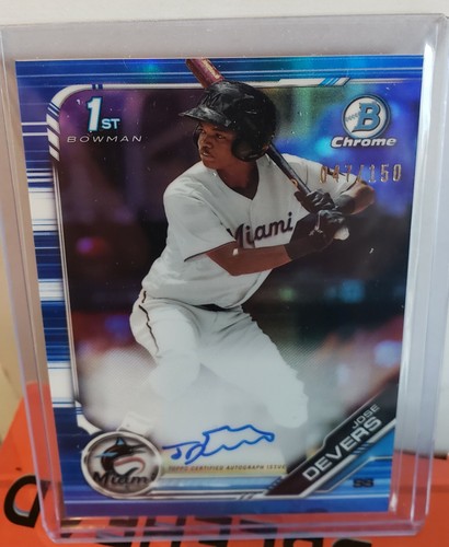 2019 Bowman Chrome Auto 1st Bowman /150 Blue Jose Devers Miami Marlins RC  - Bild 1 von 2