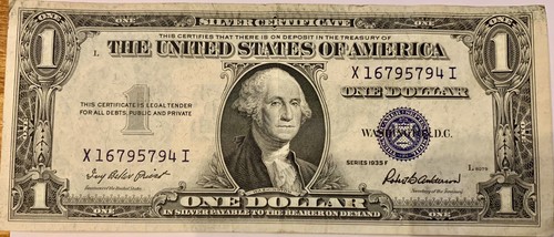 Own a Piece of History: 1935F $1 Blue Seal Silver Certificate (Select AU Grade) - Picture 1 of 2